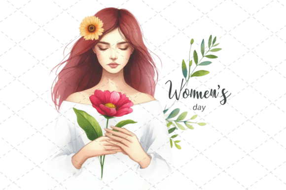 Blooms & Grace: Women's Day Watercolor Grafik Druckbare Illustrationen Von Design Store