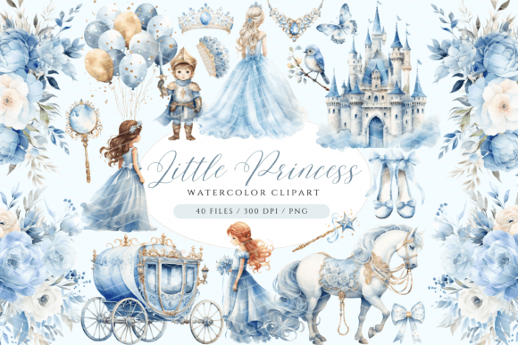 Blue Princess Clipart, Fairytale Clipart Gráfico Ilustrações em IA Por ClipArtCharm