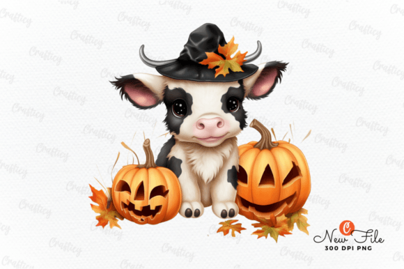 Cute Baby Cow Halloween Clipart Design Grafik Druckbare Illustrationen Von Crafticy
