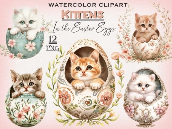 Cute Kitten in the Easter Egg PNG Bundle Gráfico Ilustraciones Imprimibles Por FantasyDreamWorld