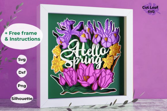 Hello Spring 3d Shadow Box, Flowers Grafik 3D Schattenbox Von CutLeafSvg