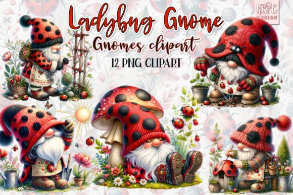 Ladybug Gnome Bundle PNG Illustration Gráfico Ilustrações para Impressão Por kisscdesign