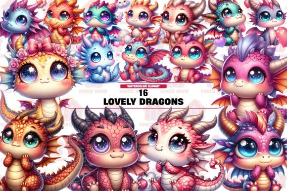 Lovely Dragons Sublimation Clipart PNG Graphic Illustrations By Kookie House