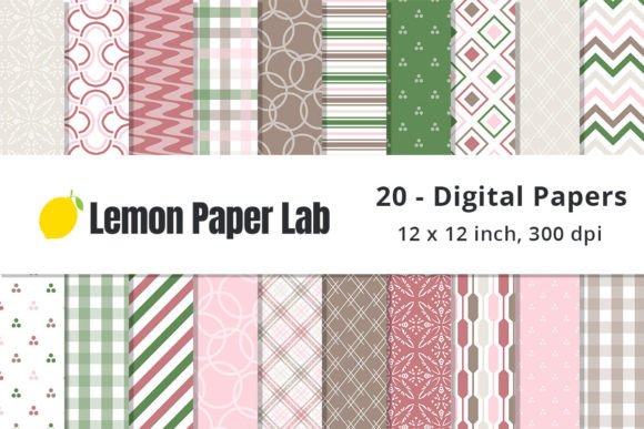 Pink, Green, Red and Brown Pattern Paper Gráfico Patrones de Papel Por Lemon Paper Lab
