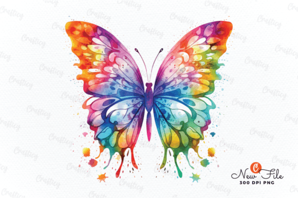 Rainbow Butterfly Watercolor Clipart Grafik Druckbare Illustrationen Von Crafticy