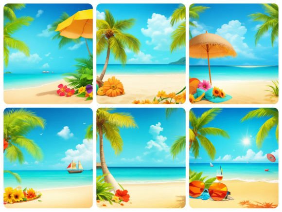 Sea Beach Summer Background Illustration Fonds d'Écran Par S.ASagor