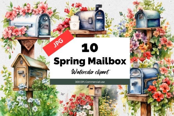 Spring Mailbox Clipart JPG Graphic AI Illustrations By KiwiCakeStudio