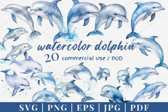 20 Watercolor Dolphin Vector, SVG 996 Graphic Illustrations By SWcreativeWhispers