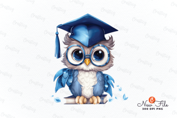 Blue Owl Graduation Sublimation Clipart Gráfico Ilustrações para Impressão Por Crafticy