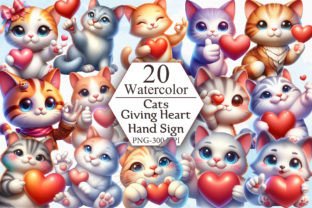 Cats Giving Heart Hand Sign Sublimation Afbeelding Afdrukbare Illustraties Door ArtStory 1