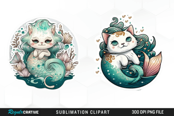 Cute Mermaid Cat Printable Sticker Png Graphic Illustrations By Regulrcrative