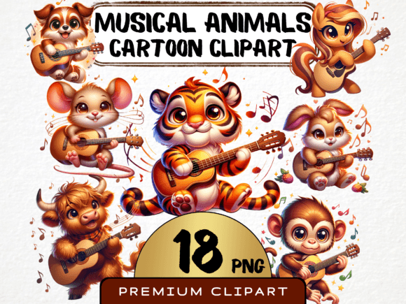 Cute Musical Animal Clipart Gráfico Ilustrações para Impressão Por MokoDE