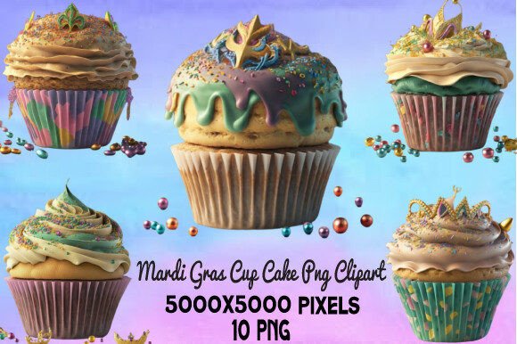Mardi Gras Cup Cake PNG Clipart Graphic Illustrations By creative_Svg