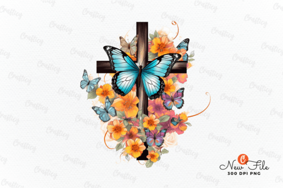 Retro Cross Butterflies Sublimation Graphic Illustrations By Crafticy