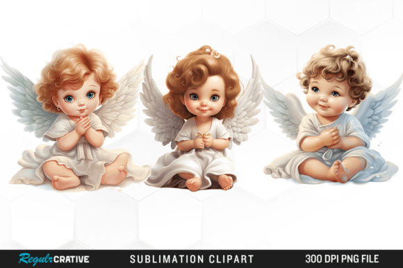 Watercolor Cute Baby Angels Sublimation Gráfico Ilustraciones Imprimibles Por Regulrcrative