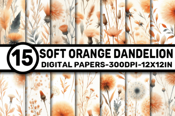 Watercolor Soft Orange Dandelion Papers Grafica Motivi AI Di ElksArtStudio