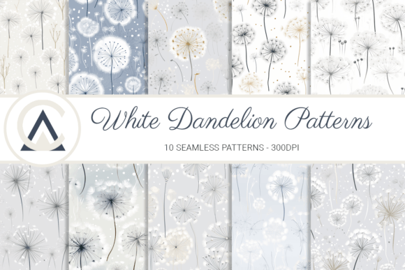 White Dandelion Seamless Patterns Grafica Motivi di Carta Di ArtCursor