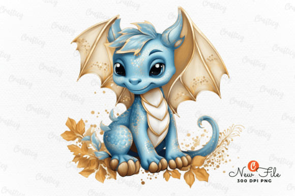 Gold and Blue Dragon Sublimation Clipart Illustration Illustrations Imprimables Par Crafticy
