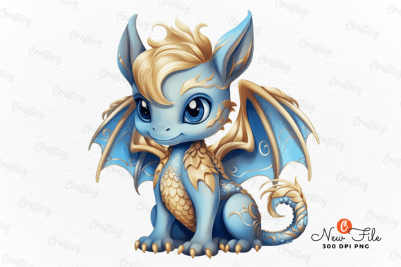 Gold and Blue Dragon Sublimation Clipart Illustration Illustrations Imprimables Par Crafticy