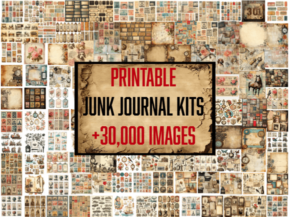 Junk Journal Kit, Shabby Labels Ephemera Graphic AI Graphics By Sofiamastery