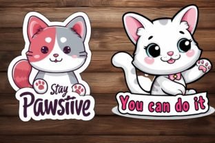 Kawaii Cat with Quotes Stickers Grafica Illustrazioni Stampabili Di A Design 2
