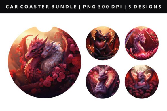 Loving Dragon Car Coaster Sublimation Graphic Illustrations By StasyLionet