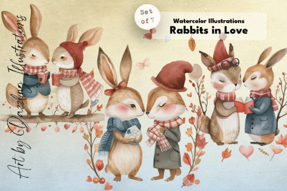 Rustic Rabbits in Love Valentine Rabbits Graphic Illustrations By Dazzling Illustrations