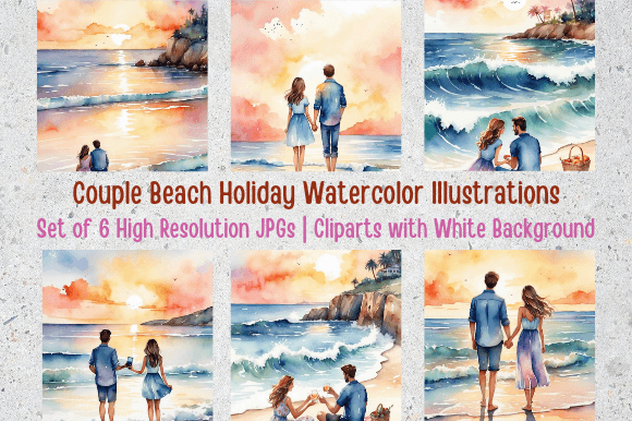 Serene Beach Bliss: Set of 6 Cliparts Gráfico Ilustraciones Imprimibles Por KGNgraphics.Co.