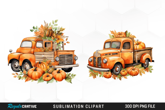 Watercolor Autumn Truck Pumpkin Clipart Graphic Illustrations By Regulrcrative