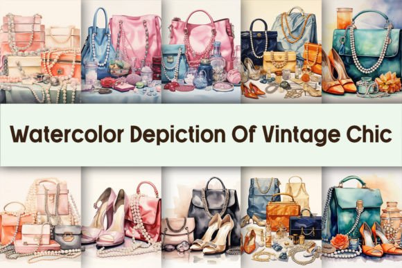 Watercolor Depiction of Vintage Chic Graphic Crafts By Pamilah