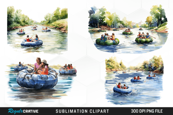 Watercolor People Go River Tubing Png Graphic Illustrations By Regulrcrative