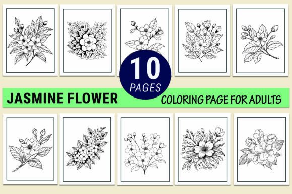 Jasmine Flower Coloring Pages for Adults Grafik Ausmalseiten & Malbücher für Erwachsene Von GraphicArt