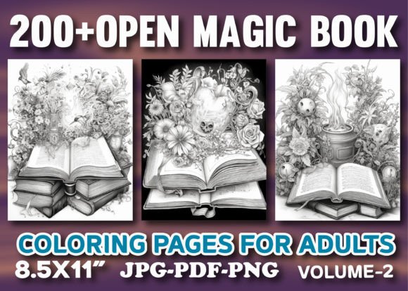200+ Open Magic Book Coloring Pages Graphic Coloring Pages & Books Adults By ArT zone