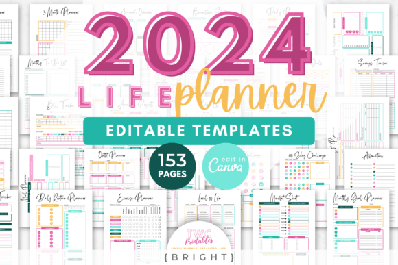 2024 Planner Canva Templates | BRIGHT Graphic Print Templates By TWCprintables