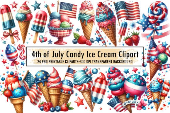 4th of July Candy Ice Cream Clipart Illustration Illustrations Imprimables Par Sublimation Artist