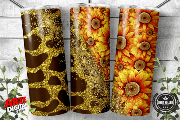 Cow Print Sunflower 20Oz Tumbler Wrap Graphic Print Templates By Arte Digital Designs