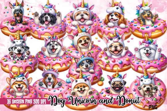 Dog Unicorn and Donut Sublimation Gráfico Ilustraciones Imprimibles Por mfreem