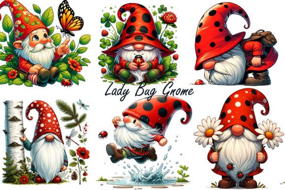 Ladybug Gnome Clipart Bundle, Spring Graphic Illustrations By Md Shahjahan