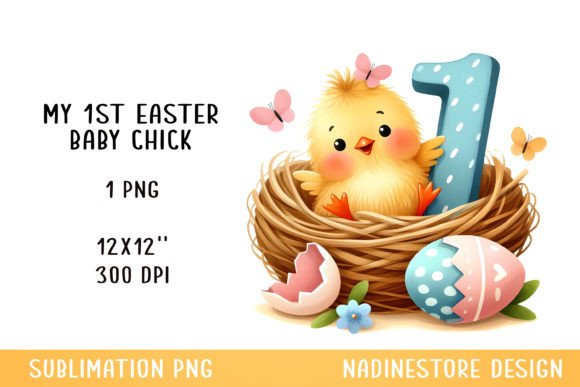 My 1st Easter Baby Chick Sublimation. Grafika Ilustracje AI Przez NadineStore