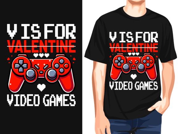 V is for Valentine's Video Games. Gráfico Diseños de Camisetas Por Trendy Creative