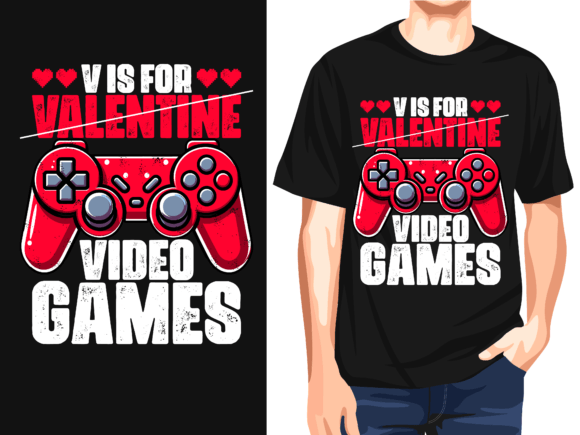 V is for Valentine's Video Games. Gráfico Diseños de Camisetas Por Trendy Creative