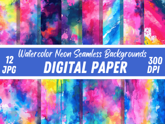 Watercolor Neon Seamless Backgrounds Set Graphic Backgrounds By Creative River