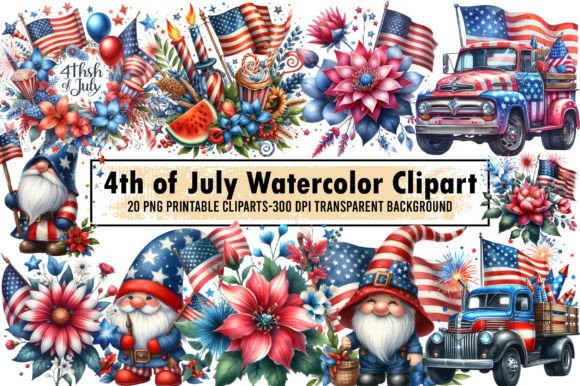 4th of July Watercolor Clipart Graphic Illustrations By Sublimation Artist