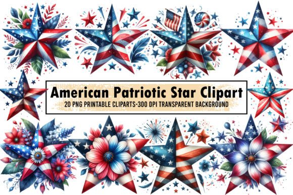 American Patriotic Star Clipart Grafik Druckbare Illustrationen Von Sublimation Artist