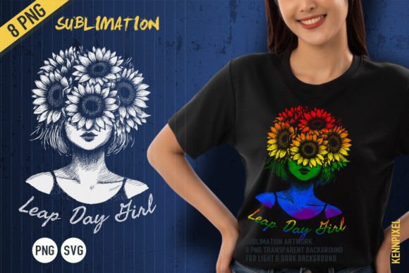 Leap Day Girl Sunflower Head Woman Graphic T-shirt Designs By kennpixel