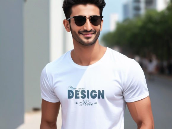 Nice Man White T-shirt Mockup Template Graphic Product Mockups By A.H POD Designer