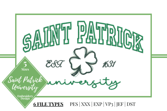 Saint Patrick University St Patrick's Day Embroidery Design By kewteepieshop