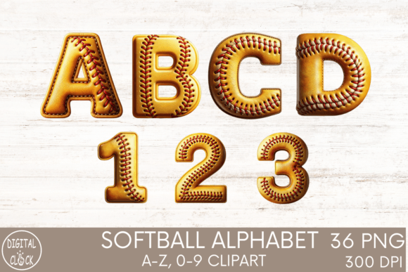 Softball Alphabet Font Letters & Number Gráfico Manualidades Por Digital Click Store