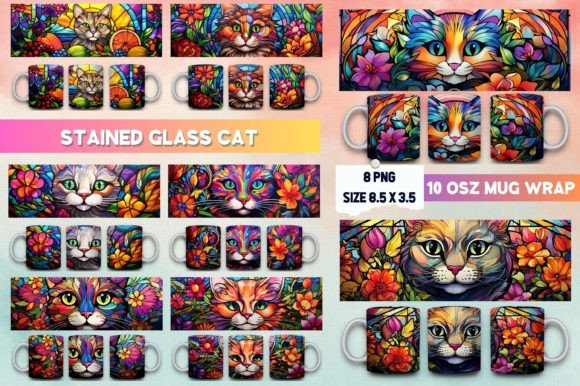 Stained Glass Cat Man Mug Sublimation Graphic Print Templates By DenizDesign