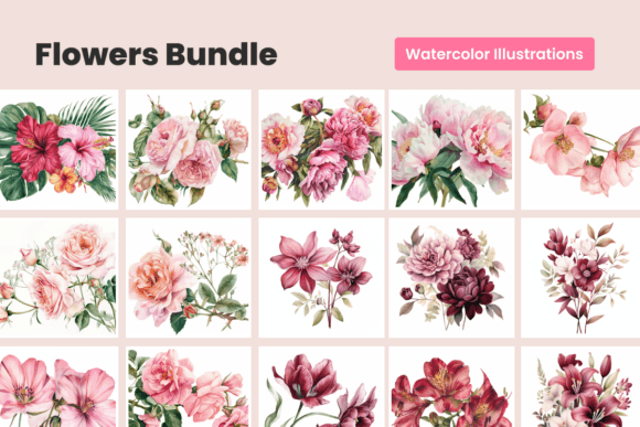 Watercolor Flowers Bundle | 30 Drawings Graphic Illustrations By AnaSt